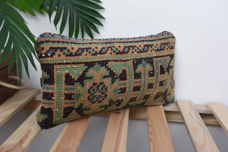 8x16 Blue Cushion, Boho Pillow, Ottoman Cushion, Handwoven Cushion Case, Turkish Pillow, Kilim Cushion Sham, Pillow, Bolster Throw Cushion Case - 4
