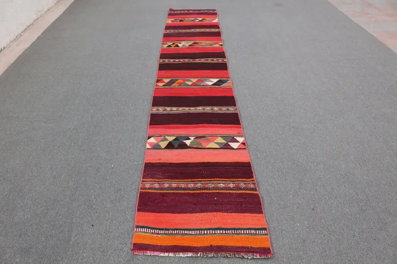 Kırmızı Çiçekli Halı, 2,17x12,47 ft Zarif Ev Dekorasyonu