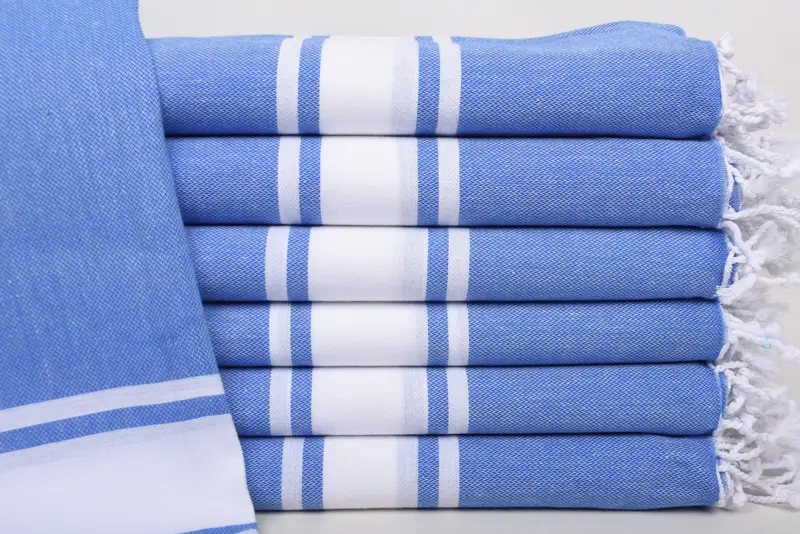 Sax Blue Organic Cotton Bath Towel, 40x71 Inches, Handmade