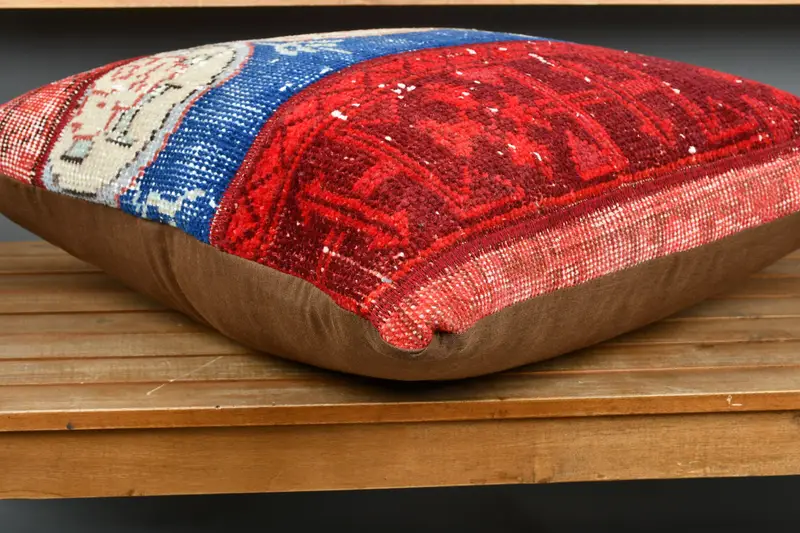 24x24 Red Pillow, Vintage Pillow, Cushion Case, Turkish Bench Pillow Sham, Kilim Cushion Sham, Boho Pillow Sham Cover, Ottoman Cushion - 3