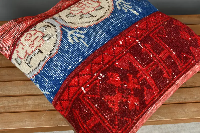 24x24 Red Pillow, Vintage Pillow, Cushion Case, Turkish Bench Pillow Sham, Kilim Cushion Sham, Boho Pillow Sham Cover, Ottoman Cushion - 4
