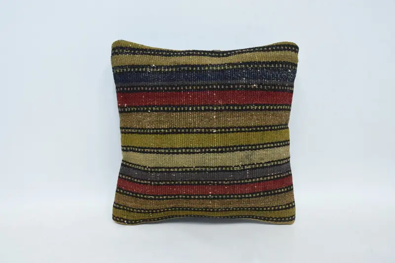 Red Vintage Pillow Case, Moroccan Pillow, Striped Bedroom Pillow Sham - 1