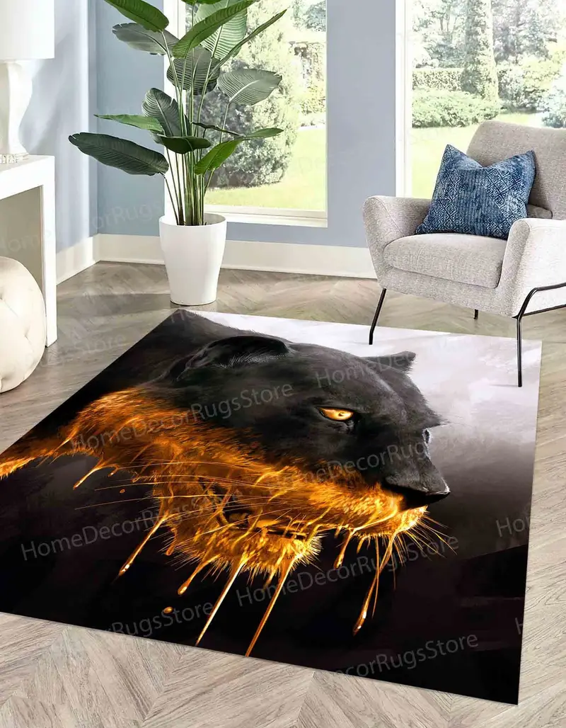 モダンなファームハウスパンサープリントラグ：エレガントでトレンディな大きな猫のデザイン