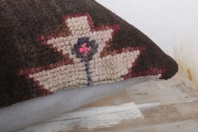Cushion Cover, Throw Kilim Pillow, 12x24 Brown Cushion, Bench Pillow Sham, Toss Cushion, Home Decor Pillow, Vintage Kilim Pillow - 6