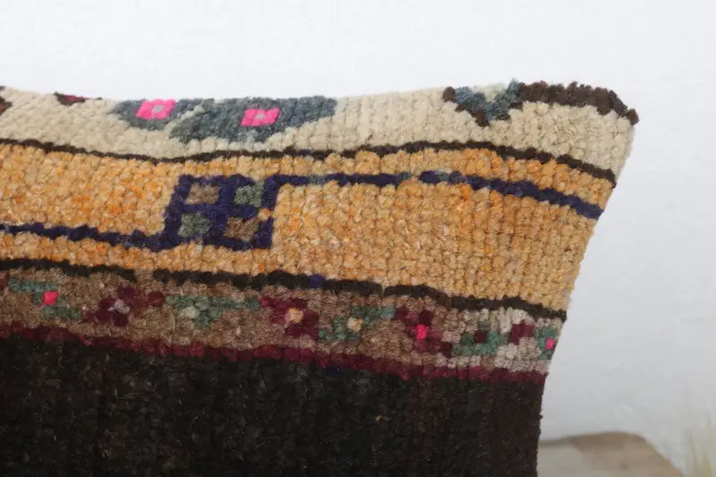 Cushion Cover, Throw Kilim Pillow, 12x24 Brown Cushion, Bench Pillow Sham, Toss Cushion, Home Decor Pillow, Vintage Kilim Pillow - 5