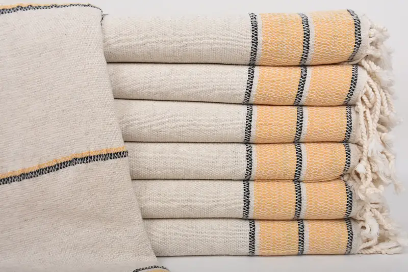 Mustard Striped Linen Beach Towel, 70x36 Inches, Personalized Gift