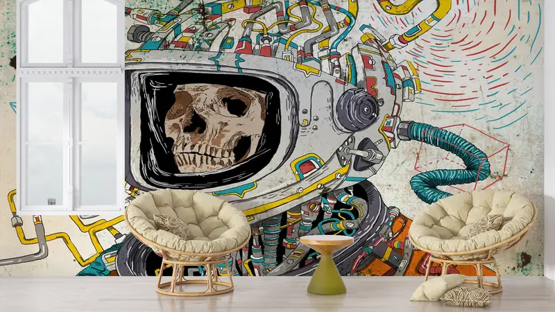 Skull Wall Poster, Dead Astronaut Wall Paper, Abstract Wall Paper, Astronaut Skull Wall Painting, Modern Mural, - 6