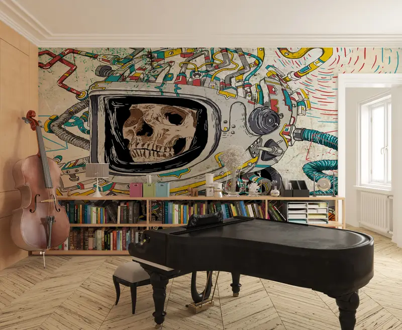 Skull Wall Poster, Dead Astronaut Wall Paper, Abstract Wall Paper, Astronaut Skull Wall Painting, Modern Mural, - 7