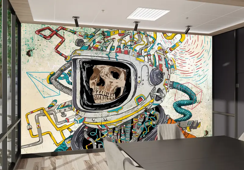 Skull Wall Poster, Dead Astronaut Wall Paper, Abstract Wall Paper, Astronaut Skull Wall Painting, Modern Mural, - 2