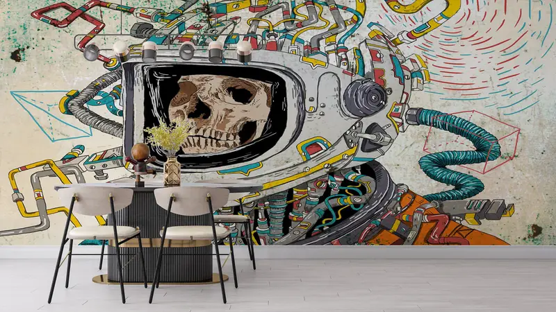 Skull Wall Poster, Dead Astronaut Wall Paper, Abstract Wall Paper, Astronaut Skull Wall Painting, Modern Mural, - 5