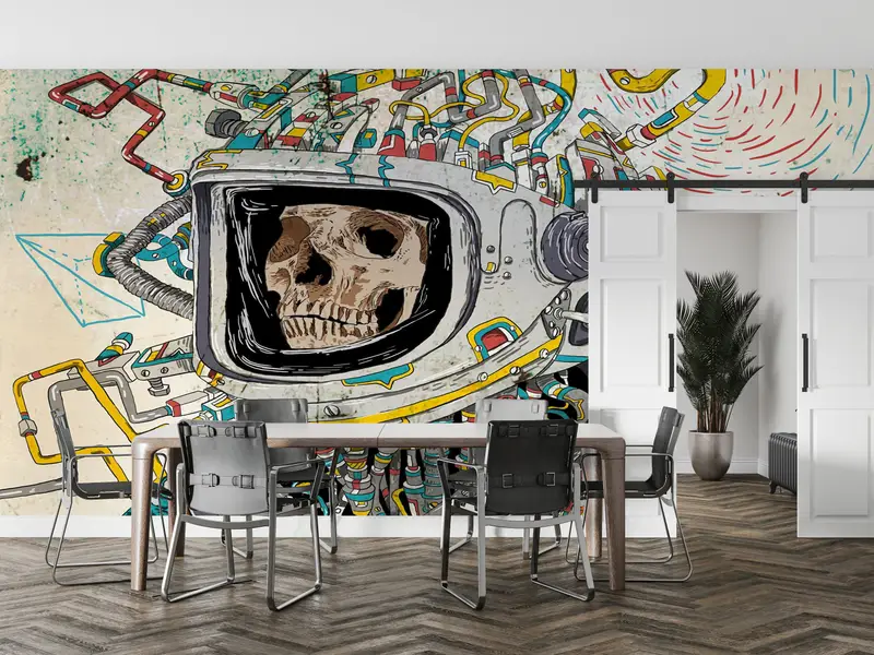 Skull Wall Poster, Dead Astronaut Wall Paper, Abstract Wall Paper, Astronaut Skull Wall Painting, Modern Mural, - 3