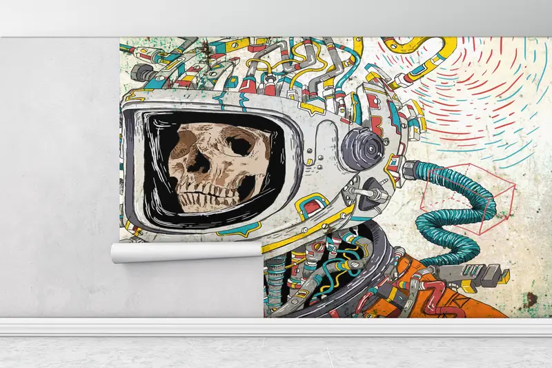 Skull Wall Poster, Dead Astronaut Wall Paper, Abstract Wall Paper, Astronaut Skull Wall Painting, Modern Mural, - 1