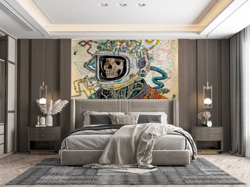 Skull Wall Poster, Dead Astronaut Wall Paper, Abstract Wall Paper, Astronaut Skull Wall Painting, Modern Mural, - 4