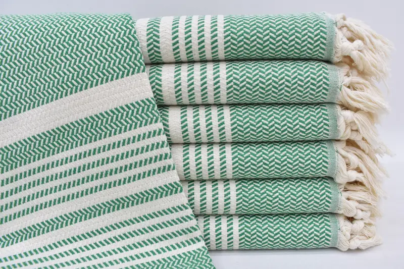 Handwoven Turkish Beach Towel: Green Organic Cotton Peshtemal, 70x40 Inches