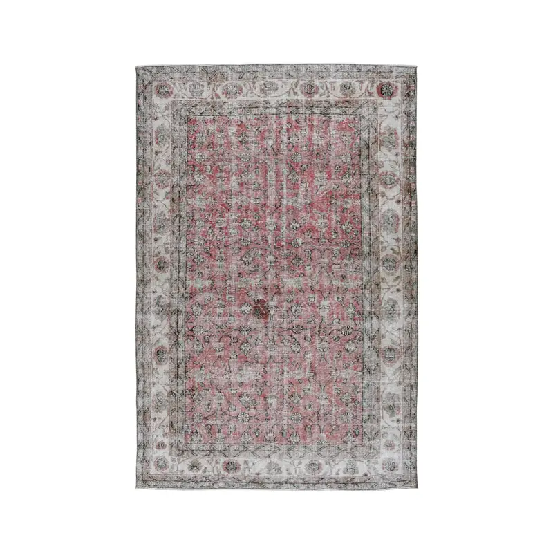 Türk Vintage Oushak Halı 6.4x9.7 ft (195x296 cm), Kırmızı Güneybatı Yün Halı - 1