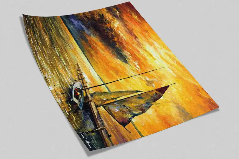 Orange Wandgemälde, Boot Wandmalerei, 3D -Wandkunst, Papierjubiläum, Meereslandschaftsmalerei Wandkleher, Landschaftswanddruck, Tapetenpatent, - 8