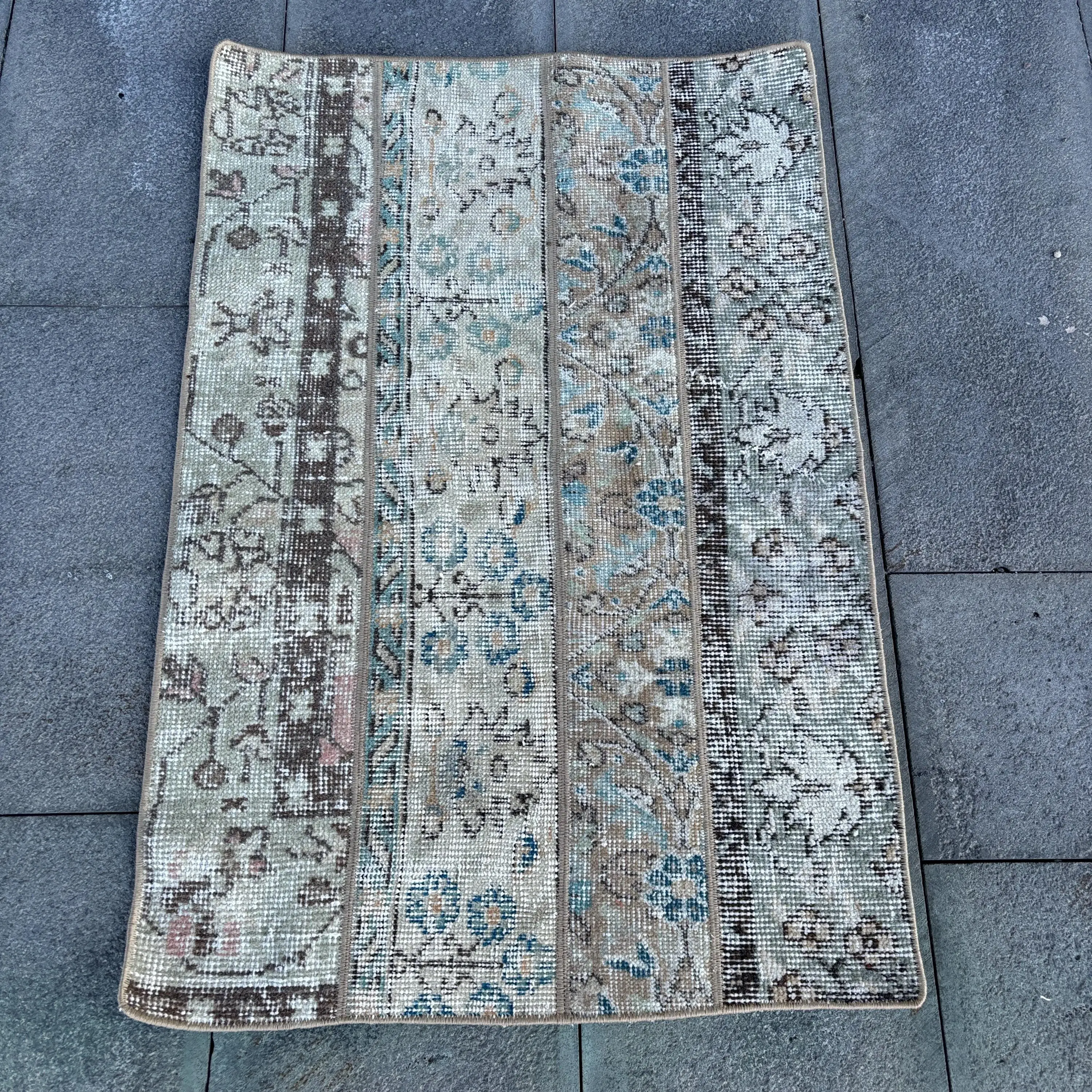 Turkish Vintage Rug 2.2x3.2 ft, Gray Ombré Rug - 1