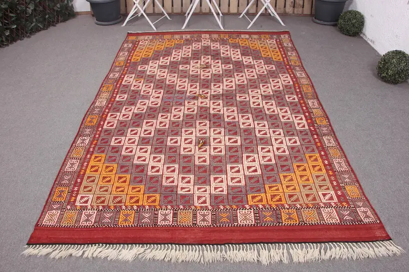 Handmade Red Ombré Rug, 5,6x8,5 ft Chic Home Decor