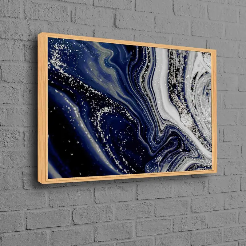 モダンな大理石ネイビーブルーのきらめくプリントキャンバスアート