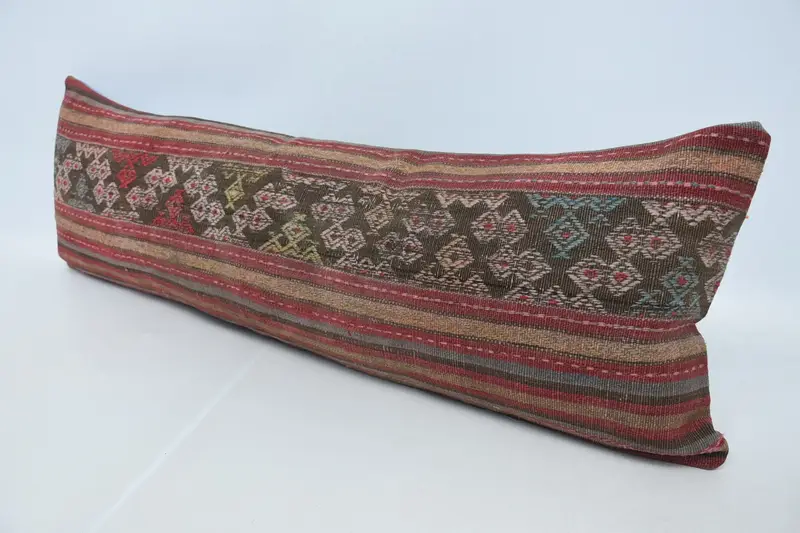 Ethnical Kilim Rug Pillow, 16x48 Red Cushion Case, Handmade Kilim Cushion, Cotton Pillow Sham, Vintage Kilim Throw Pillow, Cushion - 4
