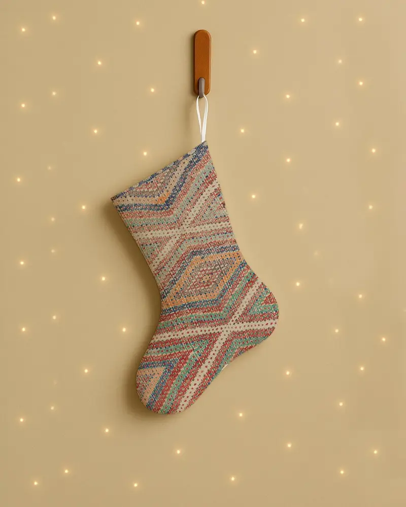 Bronz Süslemeli Şenlikli Kırmızı Noel Çorabı, Tatil Dekoru