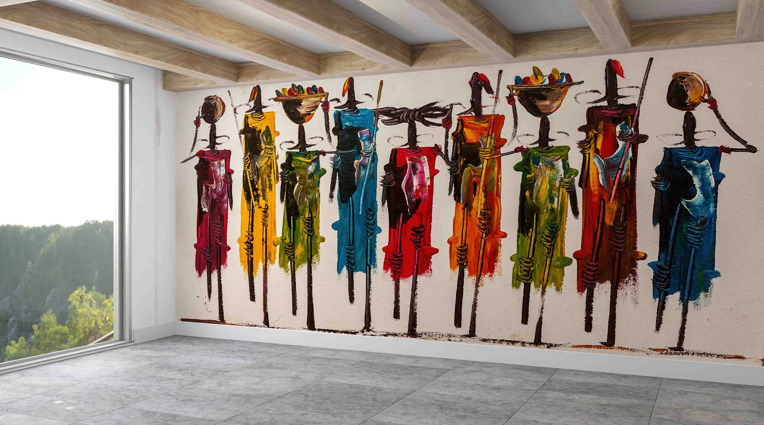 Elegant Masai Abstract African People Printed Wallpaper