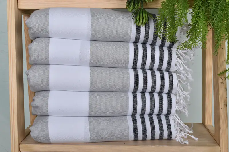 Hand Towel Light Gray-Black Cotton Striped, 40x24 Inches
