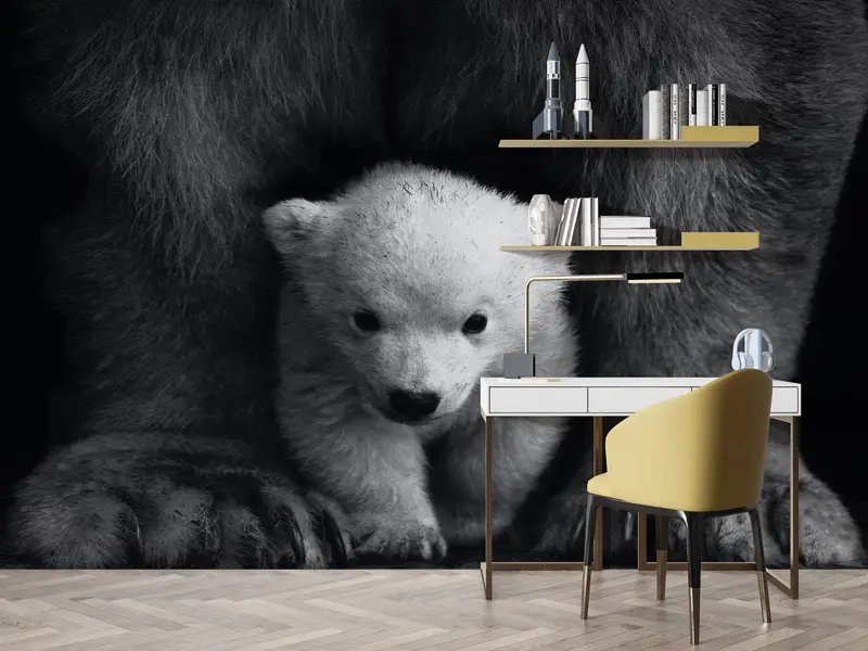 Baby Polar Bear, Polar Bear Mural, Loft Wallpaper, Bear Wall Art, Animal Wild Wall Decor, Animal Wall Decor, Wild Nature Wall Painting, - 2