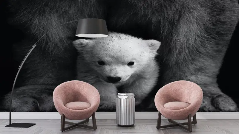 Baby Polar Bear, Polar Bear Mural, Loft Wallpaper, Bear Wall Art, Animal Wild Wall Decor, Animal Wall Decor, Wild Nature Wall Painting, - 6