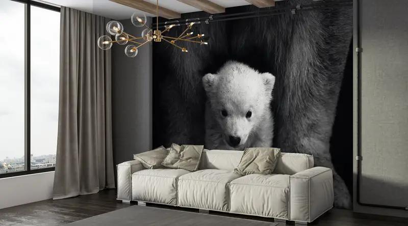 Baby Polar Bear, Polar Bear Mural, Loft Wallpaper, Bear Wall Art, Animal Wild Wall Decor, Animal Wall Decor, Wild Nature Wall Painting, - 1
