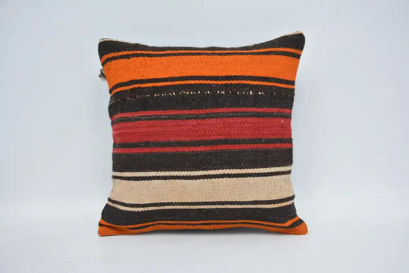 14x14 Orange Pillow, Vintage Pillow, Rustic Cushion Cover, Cushion Case, Accent Throw Cushion Case, Antique Pillows, Kilim Cushion Sham - 1