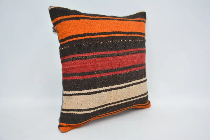 14x14 Orange Pillow, Vintage Pillow, Rustic Cushion Cover, Cushion Case, Accent Throw Cushion Case, Antique Pillows, Kilim Cushion Sham - 3