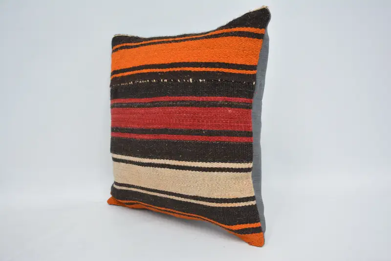 14x14 Orange Pillow, Vintage Pillow, Rustic Cushion Cover, Cushion Case, Accent Throw Cushion Case, Antique Pillows, Kilim Cushion Sham - 4
