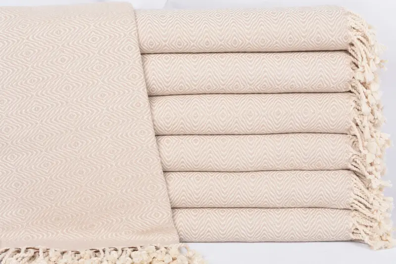 Light Beige Zigzag Diamond Turkish Cotton Towel, 70x40 Inches