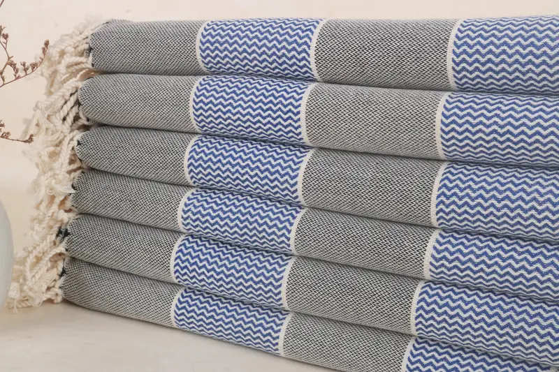 Personalized Monogrammed Turkish Beach Towel Sax Blue Stripes, 36x71 Inches