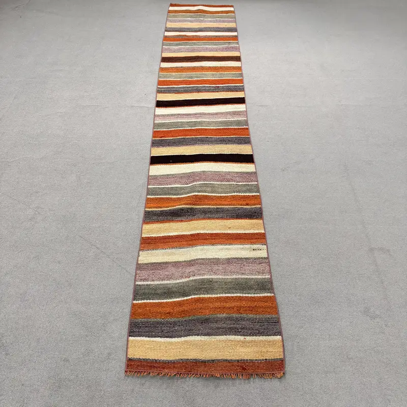 2x10.9 ft Kilim Vintage Rug, Brown Oriental Turkish Rug Wool - 1