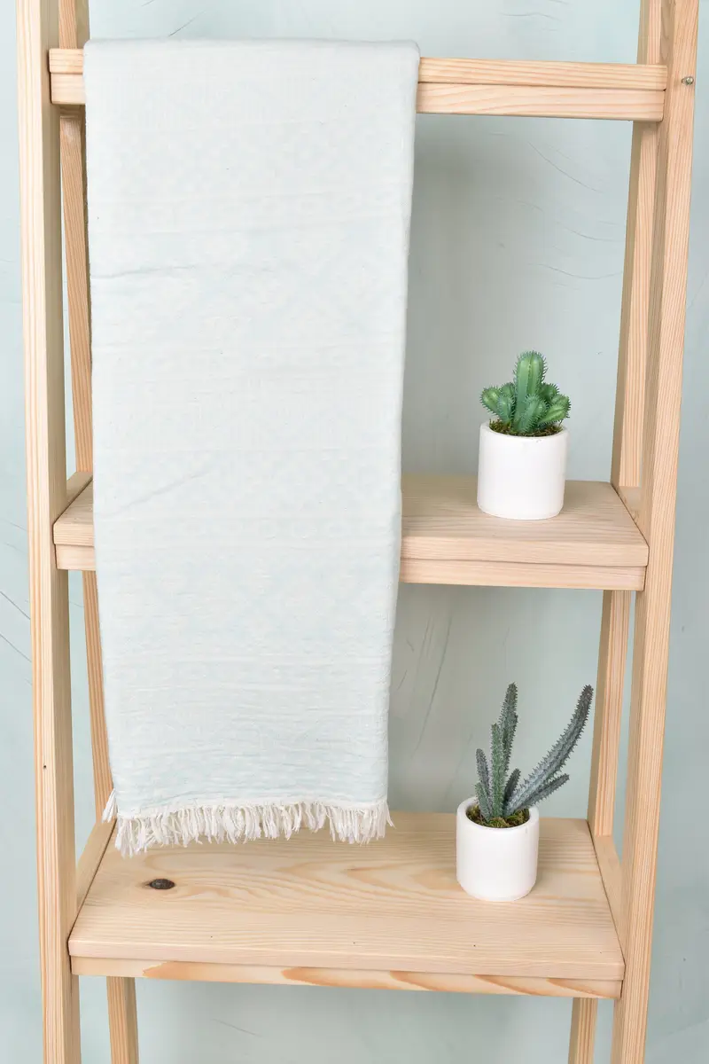 Beach Towel Personalized Turkish Organic Cotton/Linen Mint Geometric, 36x67 Inches