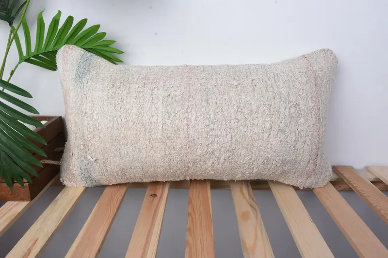Handmade Kilim Cushion, 12x24 Beige Cushion, Pillow Case, Meditation Pillow Cover, Antique Pillows, Shabby Chic Pillow, Boho Pillow Sham Cover - 1