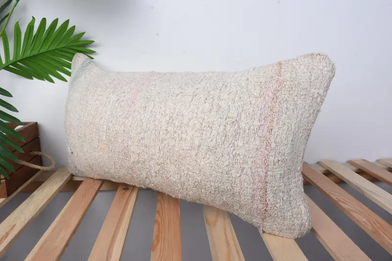 Handmade Kilim Cushion, 12x24 Beige Cushion, Pillow Case, Meditation Pillow Cover, Antique Pillows, Shabby Chic Pillow, Boho Pillow Sham Cover - 4