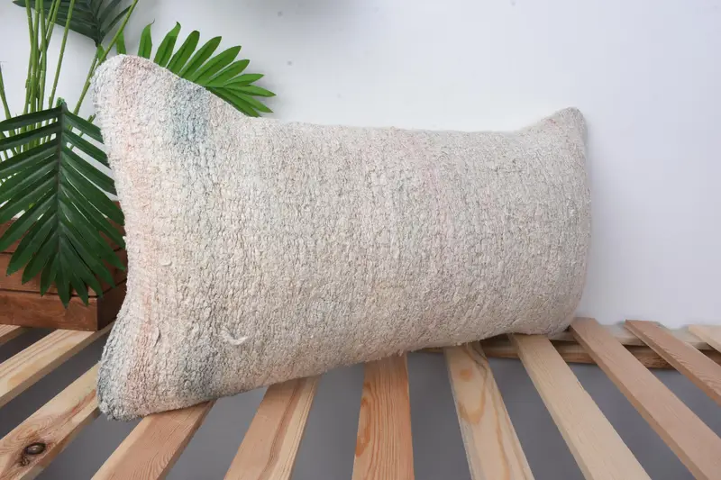 Handmade Kilim Cushion, 12x24 Beige Cushion, Pillow Case, Meditation Pillow Cover, Antique Pillows, Shabby Chic Pillow, Boho Pillow Sham Cover - 5