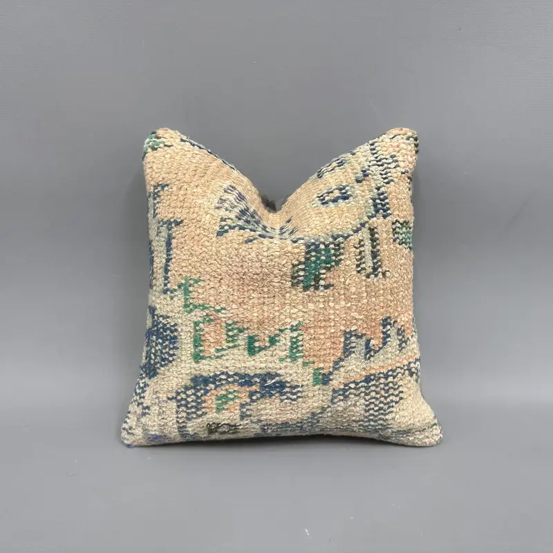 12x12 Beige Cushion, Pastel Cushion Case, Boho Chic Cushion, Retro Cushion, Pillow Cover, Pillow for Couch, Kilim Pillow, Interior Designer Pillow - 1