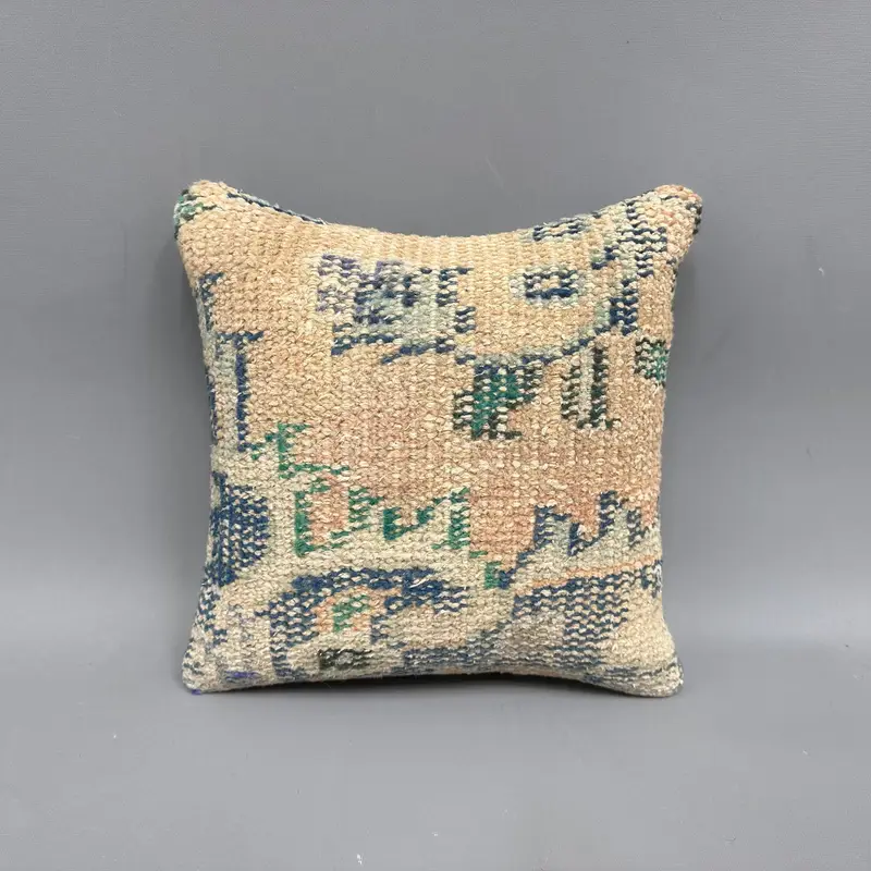 12x12 Beige Cushion, Pastel Cushion Case, Boho Chic Cushion, Retro Cushion, Pillow Cover, Pillow for Couch, Kilim Pillow, Interior Designer Pillow - 4