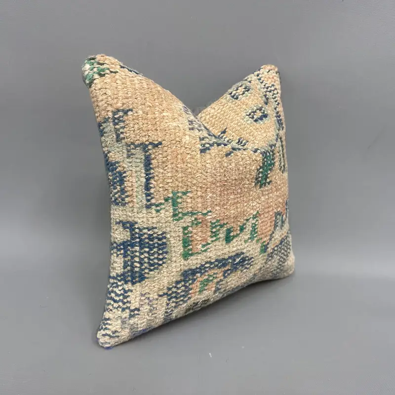 12x12 Beige Cushion, Pastel Cushion Case, Boho Chic Cushion, Retro Cushion, Pillow Cover, Pillow for Couch, Kilim Pillow, Interior Designer Pillow - 2