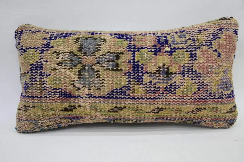 Blue Mini Lumbar Throw Cushion Case, Antique 20x40 cm Cushion Cover - 1