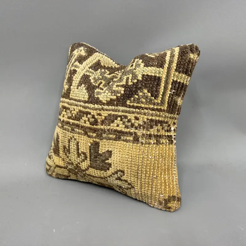 Pillow Case, Customized Cushion Case, Home Decor Pillow, Kilim Pillow, Pillow for Sofa, 12x12 Yellow Pillow, Art Deco Pillow Sham - 3