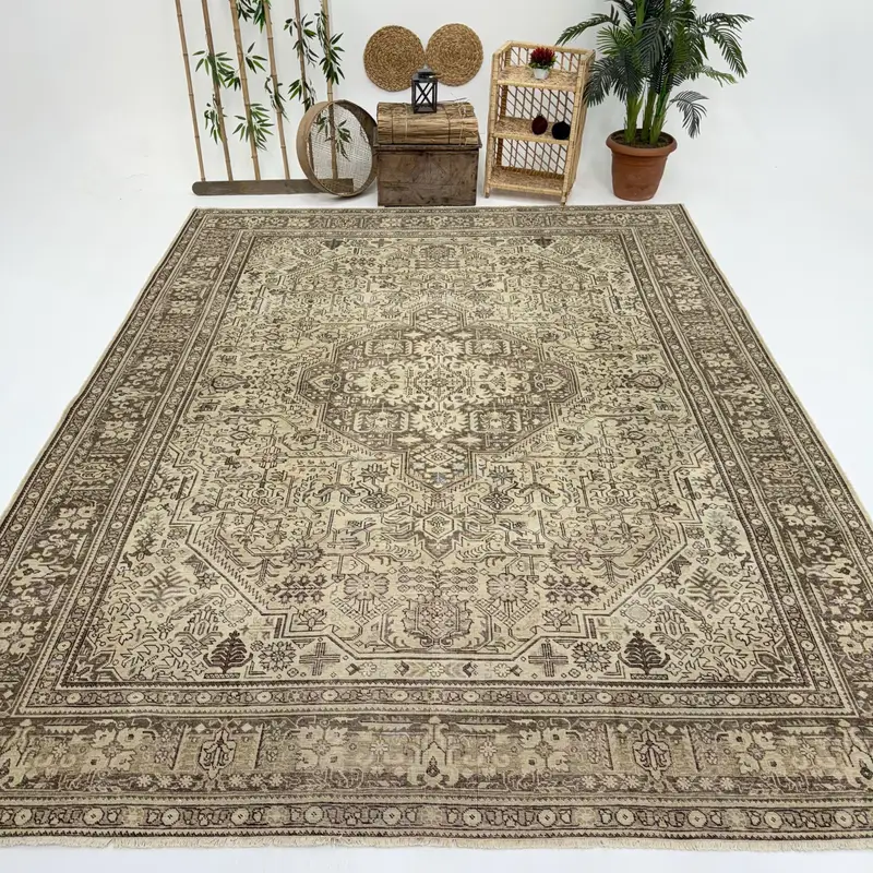 Kahverengi ve Bej Halı, 9,6x12,5 ft Sağlam Konfor