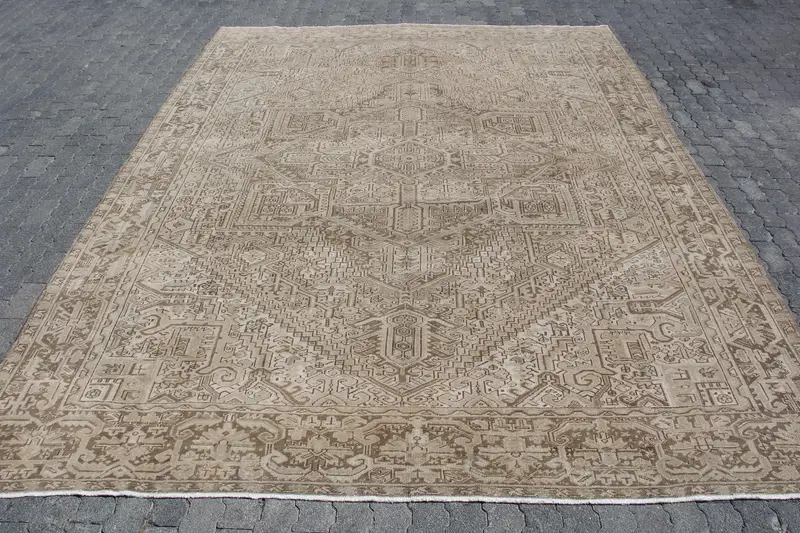 10x12,7 ft Teppich, Vintage Oushak Teppich, türkischer brauner Wollteppich mit Tiermuster - 1