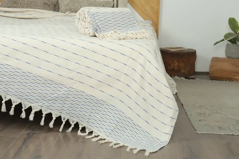98x92 Cotton Striped Design Towel, Boho Throw Blankets, Valentines Day Gift, Woven Throw Blanket, Best Wedding Gift, Custom Blanket, Organic Throw - 7