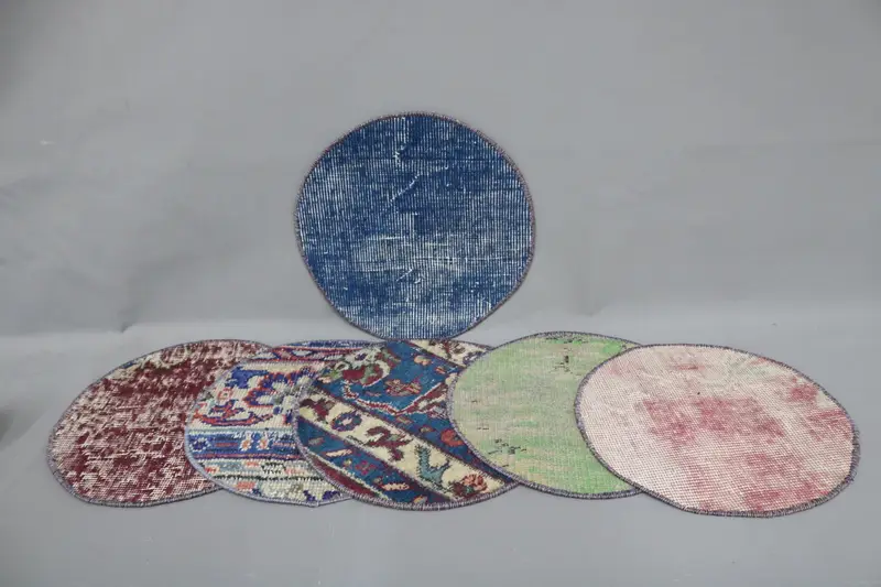 ボヘミアン ブルー & ピンク サークル プレースマット、コットン & ウール ダイニング アクセサリー