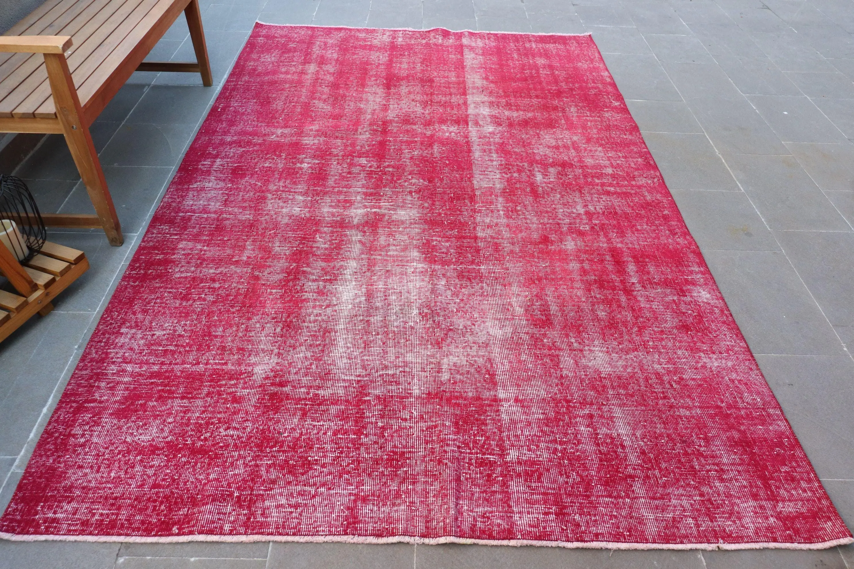 Vintage Türk Halısı, 5.9x9.7 ft Büyük Halı, Kırmızı Beyaz Bordürlü Yün Halı - 1